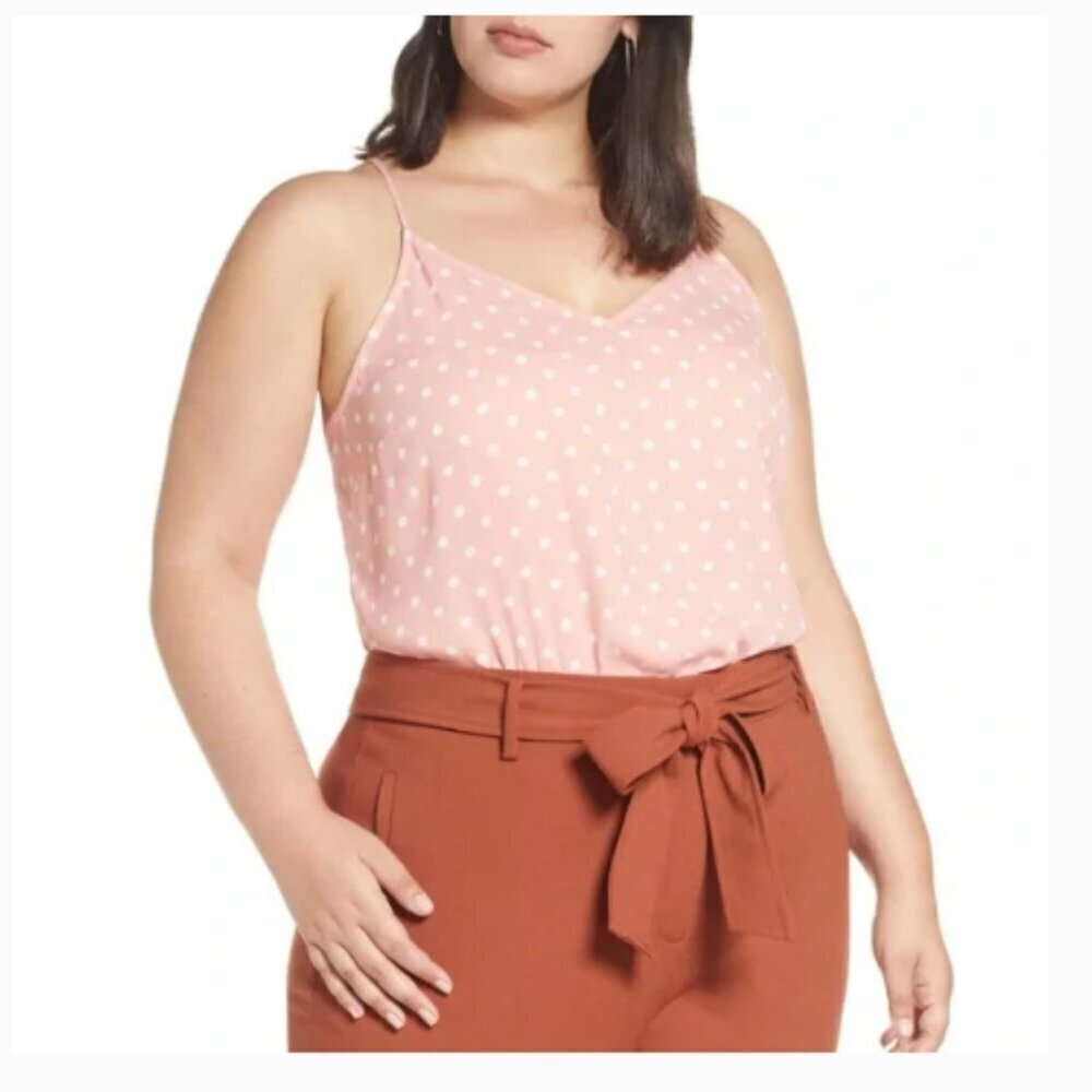 Halogen Pink Polka Dot V Neck Spaghetti Strap Camisole Tank Top Women’s Size 2X